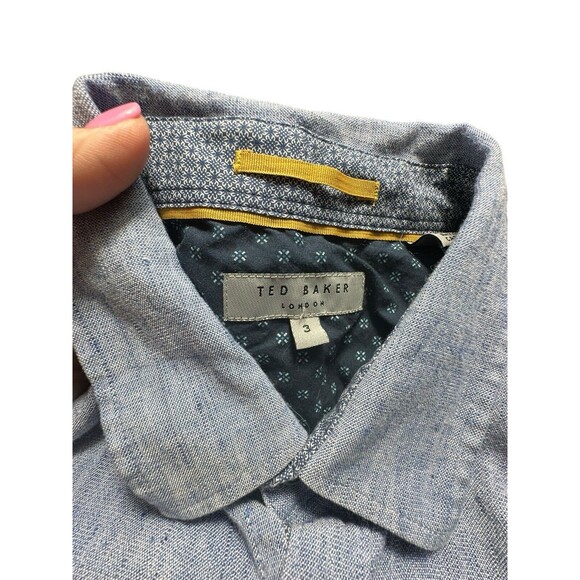 Ted Baker Mens 3 Linen Light Blue Short Sleeves Button Down Shirt Pockets #MN6-5 - Picture 2 of 9
